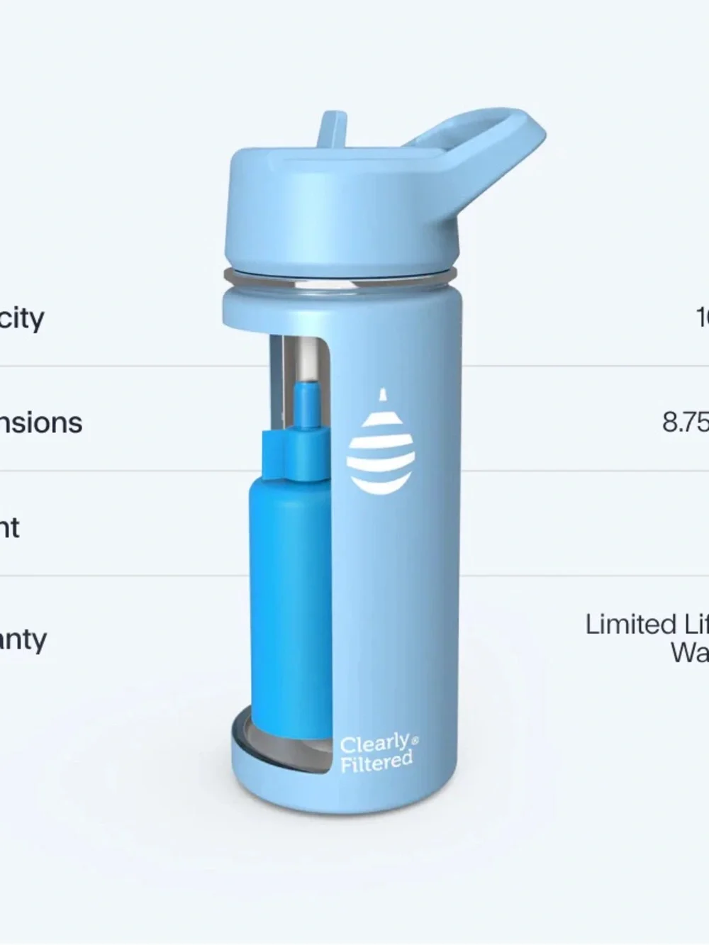 NEW Clearly Filtered 16oz Stainless Steel Filtered Water Bottle - Sky Blue